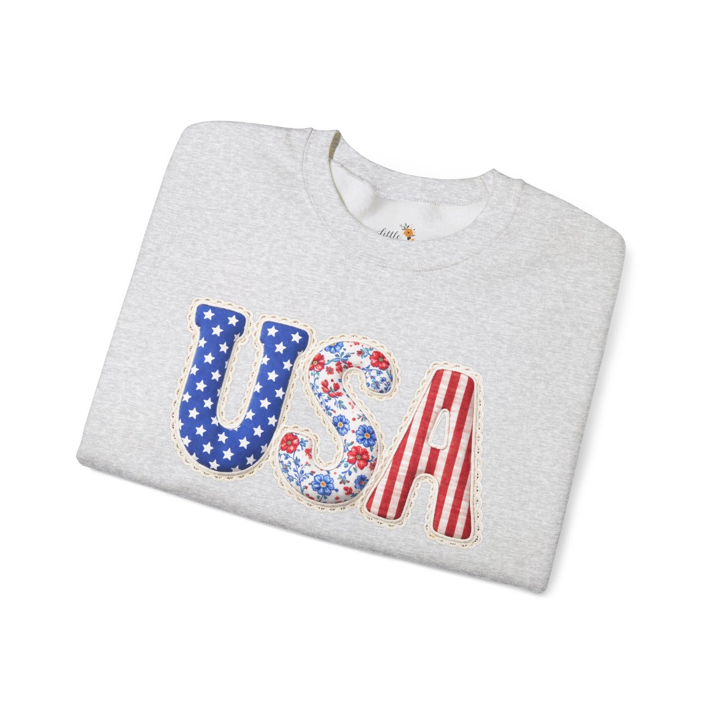 Floral Patchwork USA Crewneck • Preppy Patriotic Sweatshirt • Vintage Americana Gingham Sweatshirt • Cozy Summer Mom Outfit