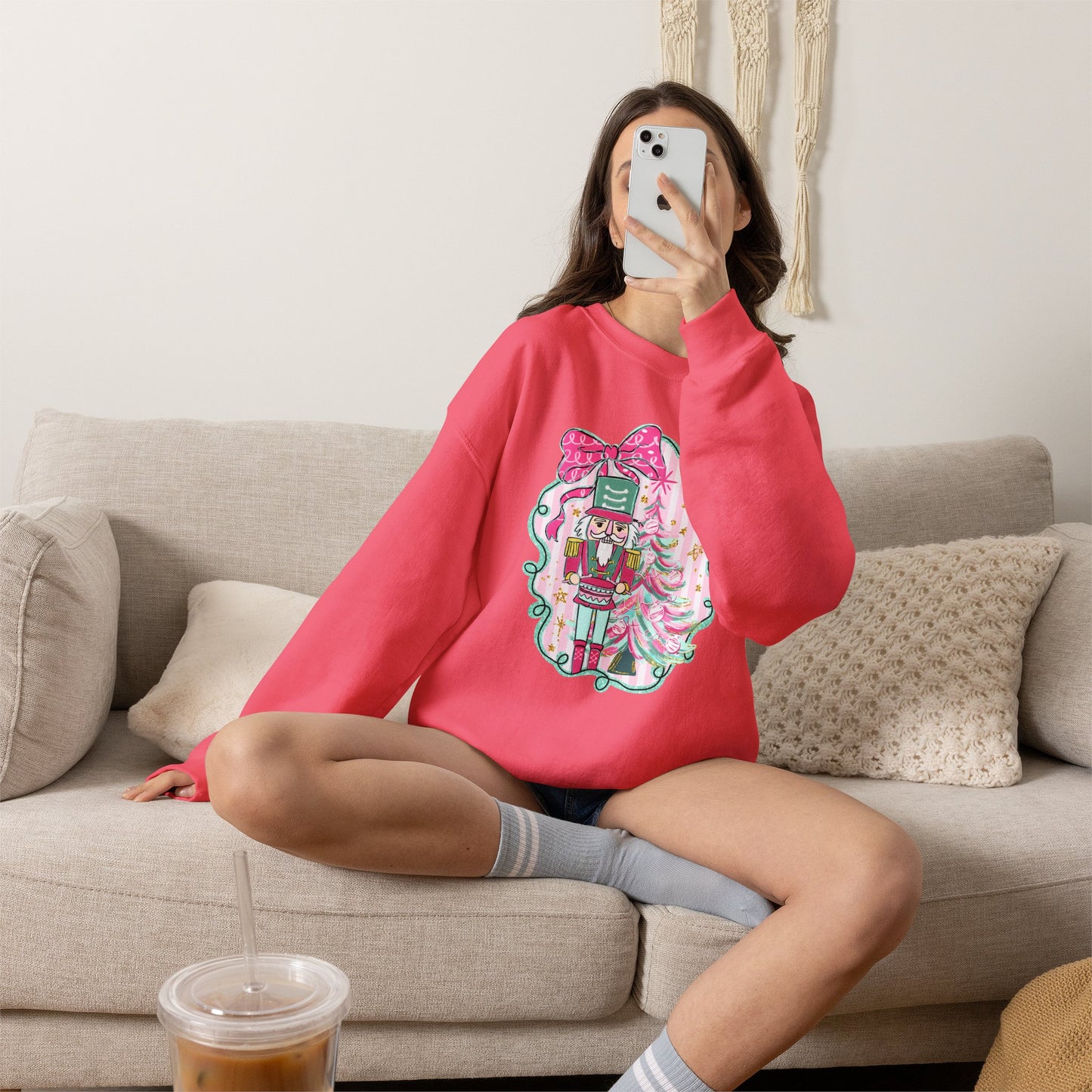 Nutcracker Christmas Sweatshirt — Pink Bow Holiday Crewneck