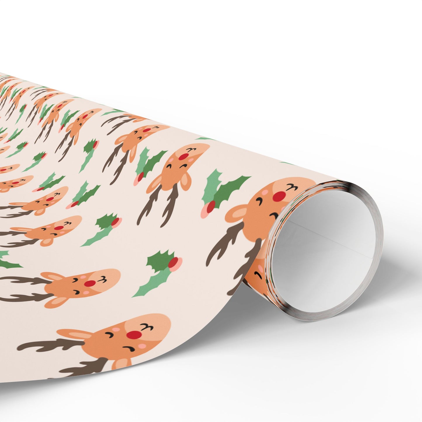 Sleepy Reindeer Wrapping Paper | Minimal Christmas Pattern | Cute Deer & Holly Print | Cozy Holiday Gift Wrap & Winter Decor