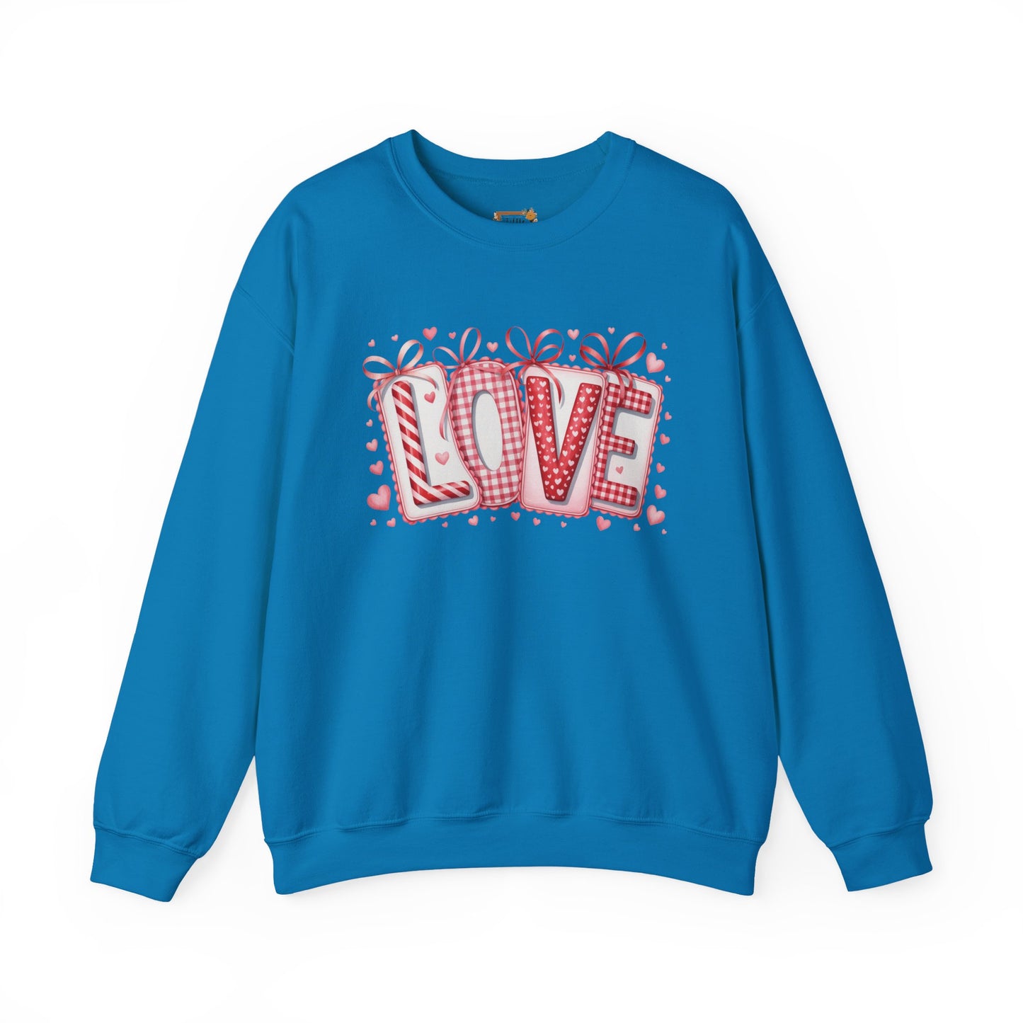 Valentine LOVE Sweatshirt with Coquette Bows and Patchwork Letters • Girly Romantic Aesthetic