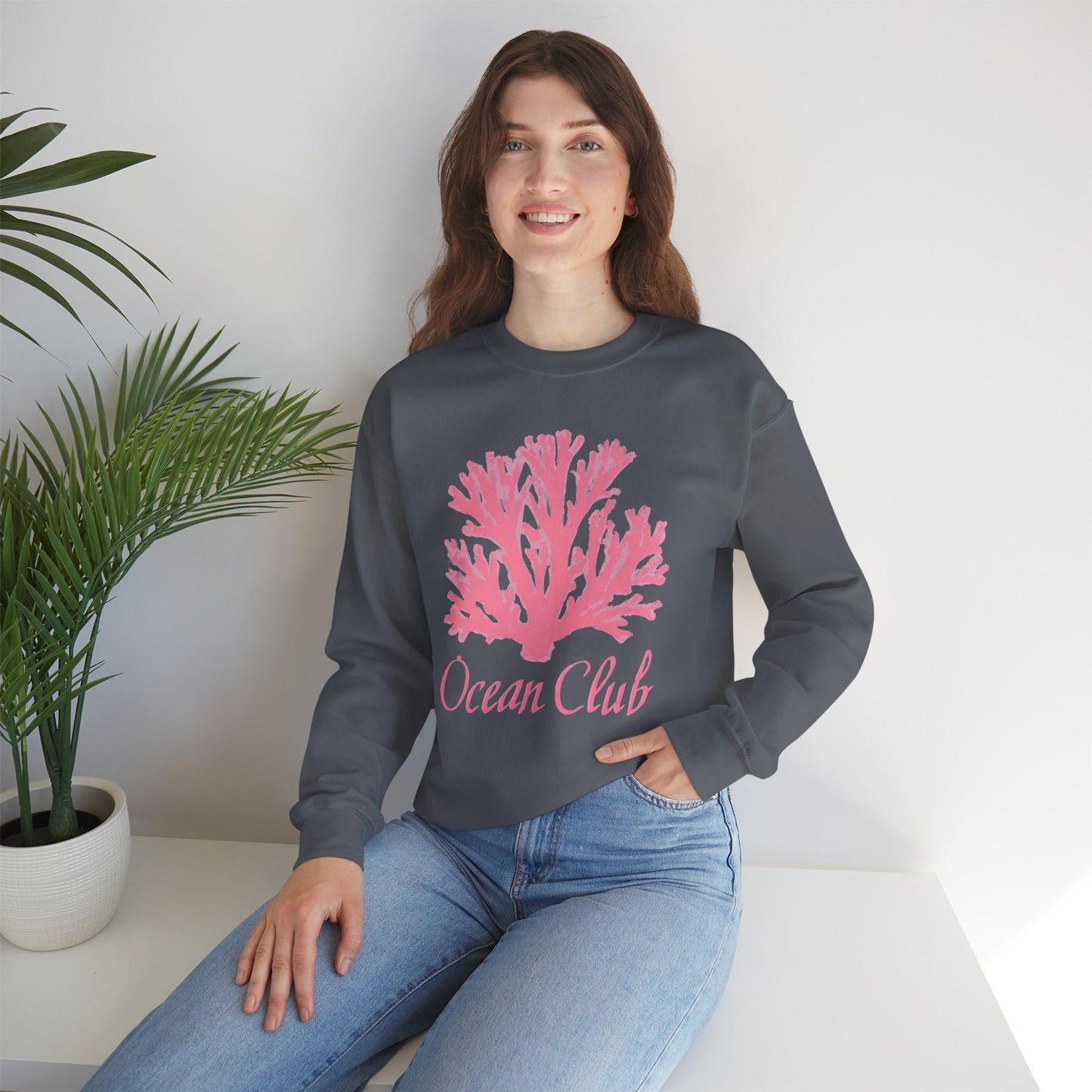 Ocean Club Crewneck • Coastal Summer Sweatshirt • Pink Coral Beach Vacation Pullover • Resort Style
