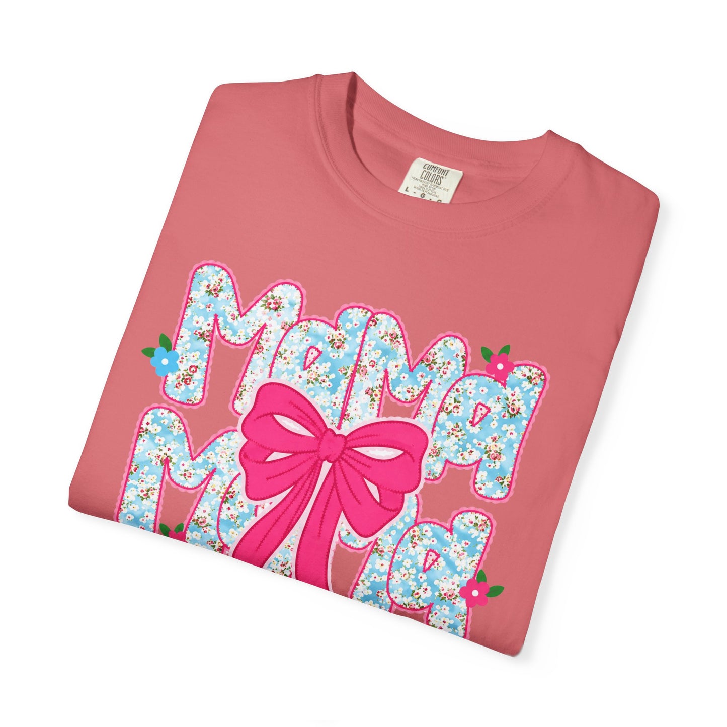 Hydrangea Mama Floral Bow T-Shirt — Cute Mom Graphic Tee for Mother’s Day