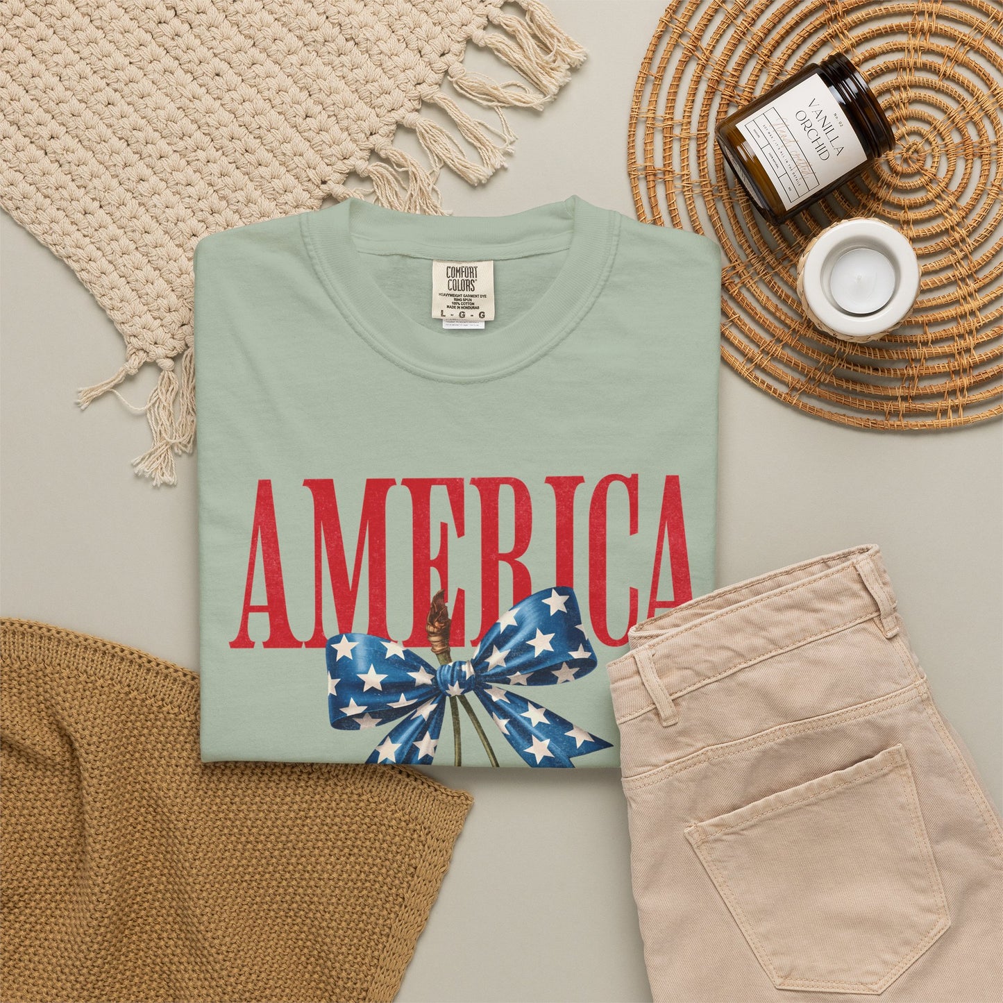 America Cherry Bow T-Shirt • 4th of July Coquette Tee • Red White Blue Graphic Shirt