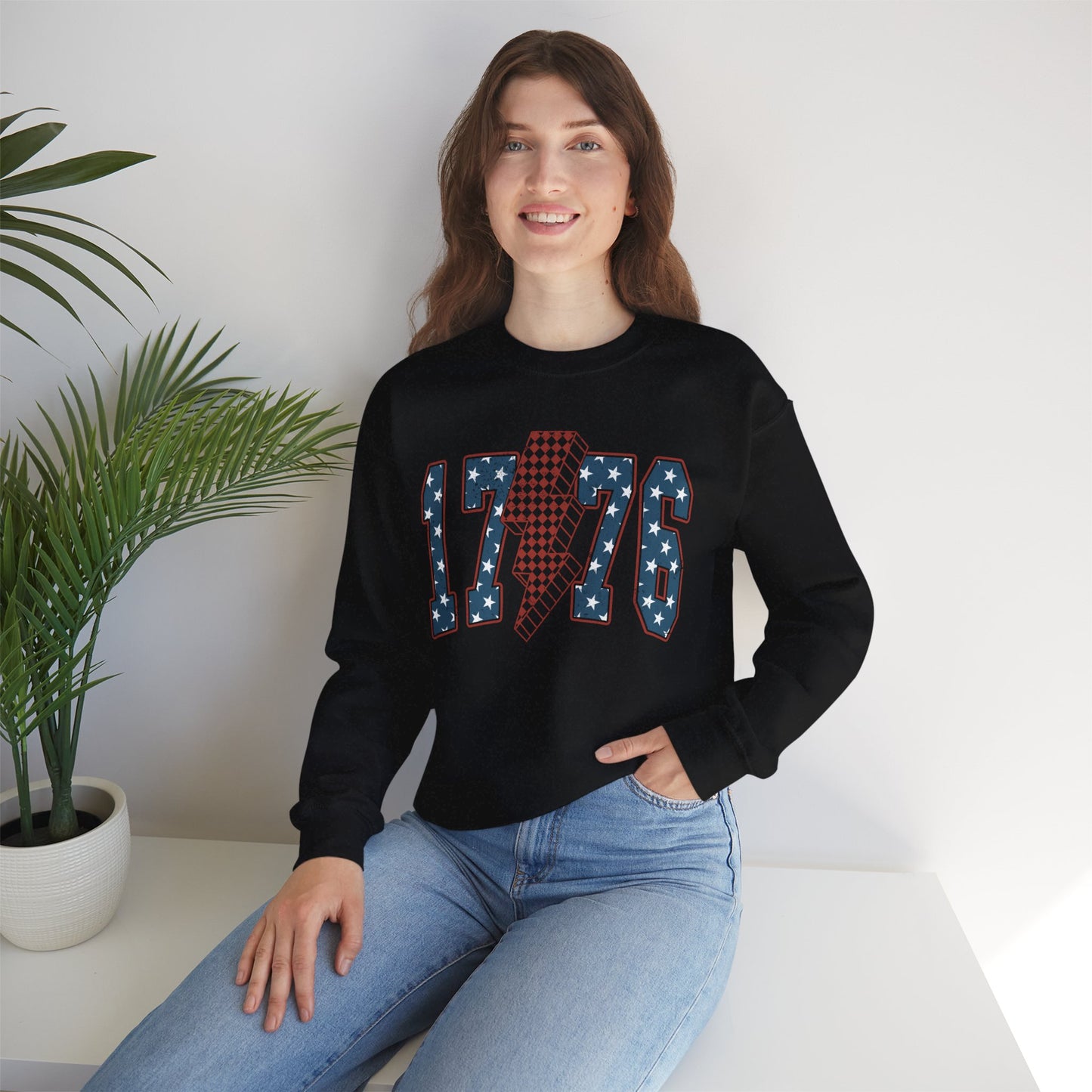 1776 Lightning Bolt Sweatshirt • Patriotic Graphic Crewneck • Americana Red White Blue Bold Statement