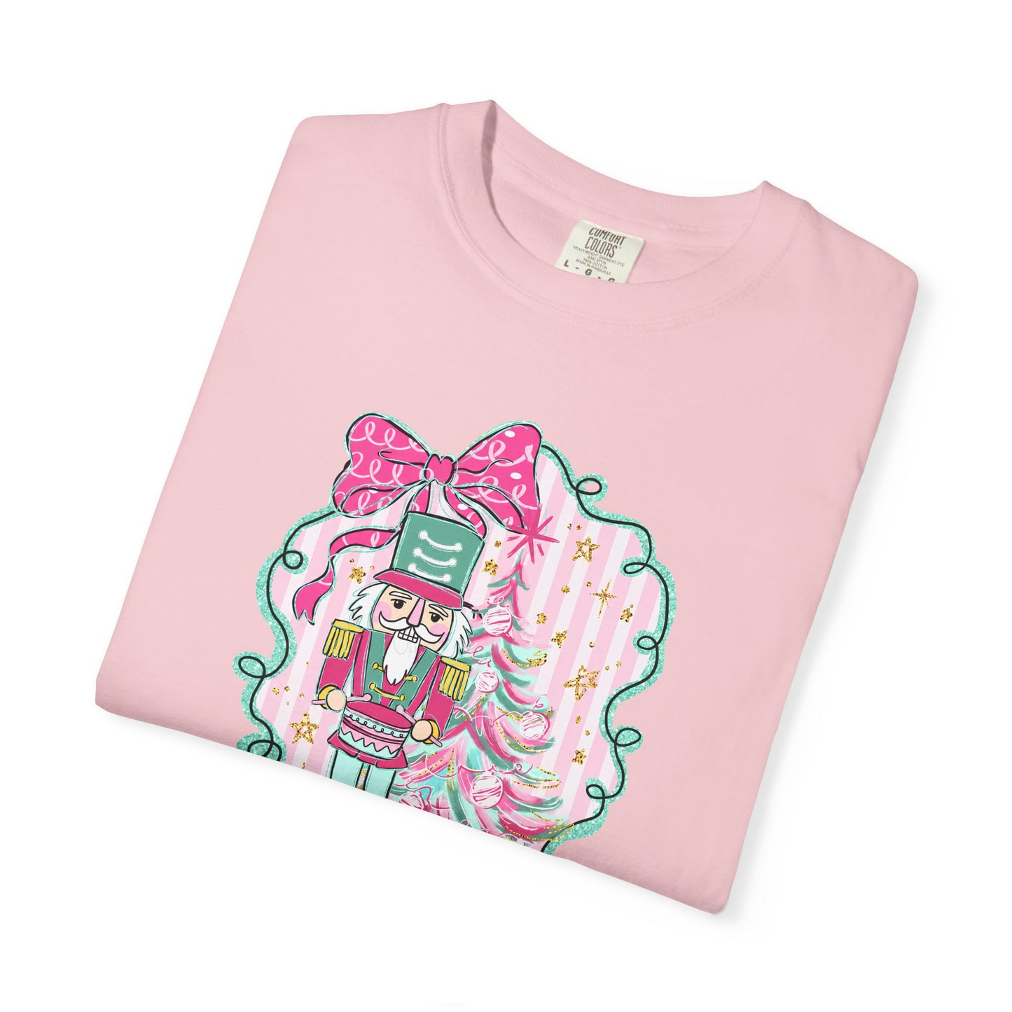 Nutcracker Christmas T-Shirt — Cute Pink Nutcracker with Ribbon Holiday Tee