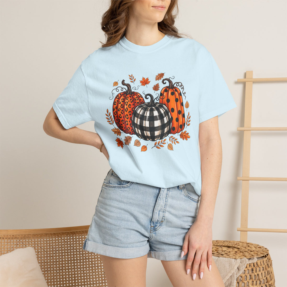 Leopard Pumpkin Fall Tee, Buffalo Plaid Pumpkin Shirt, Autumn Graphic Tee, Pumpkin Patch Shirt