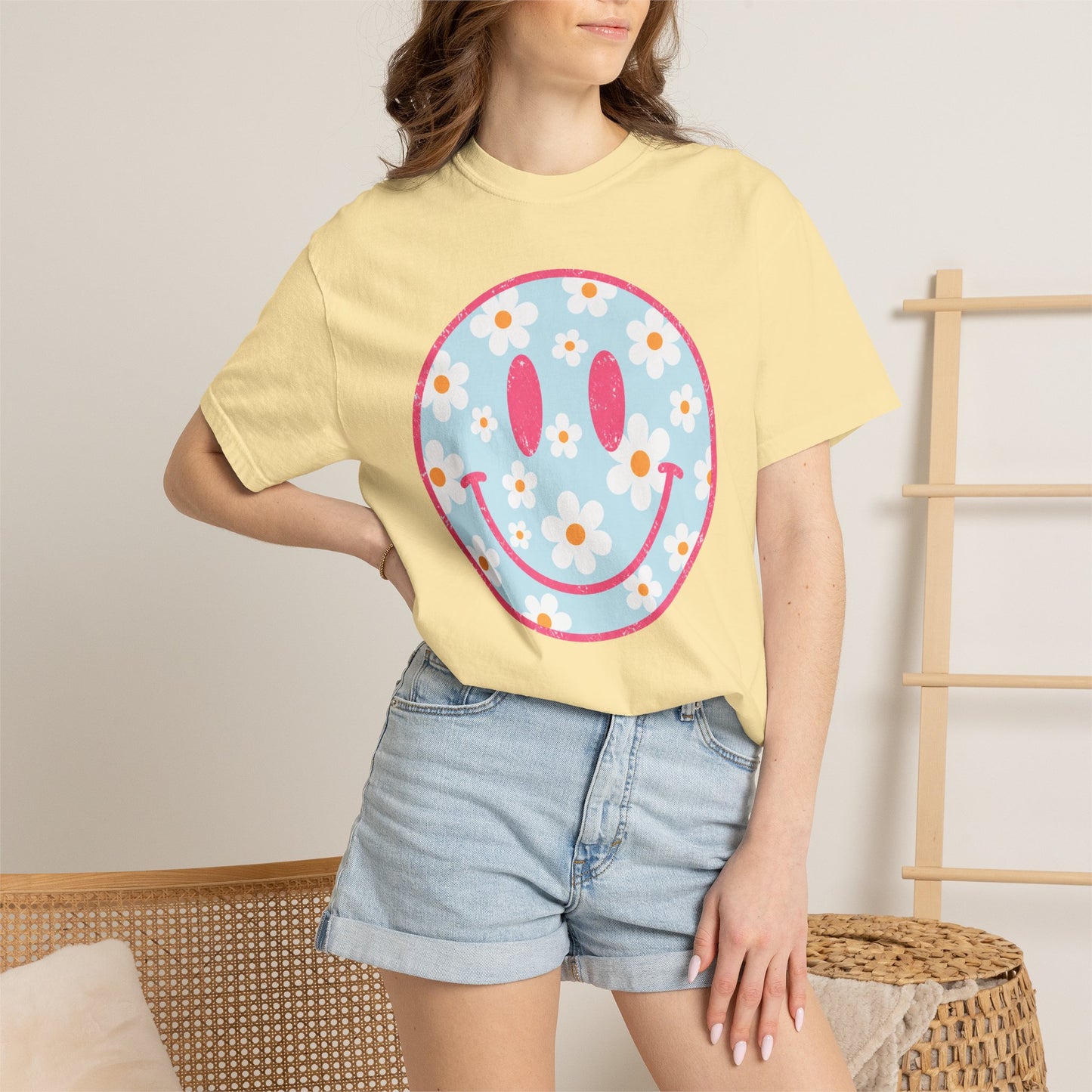 Pink Daisy Smiley Face Tee • Retro Floral Happy Face Shirt • Boutique Mama Graphic Tee