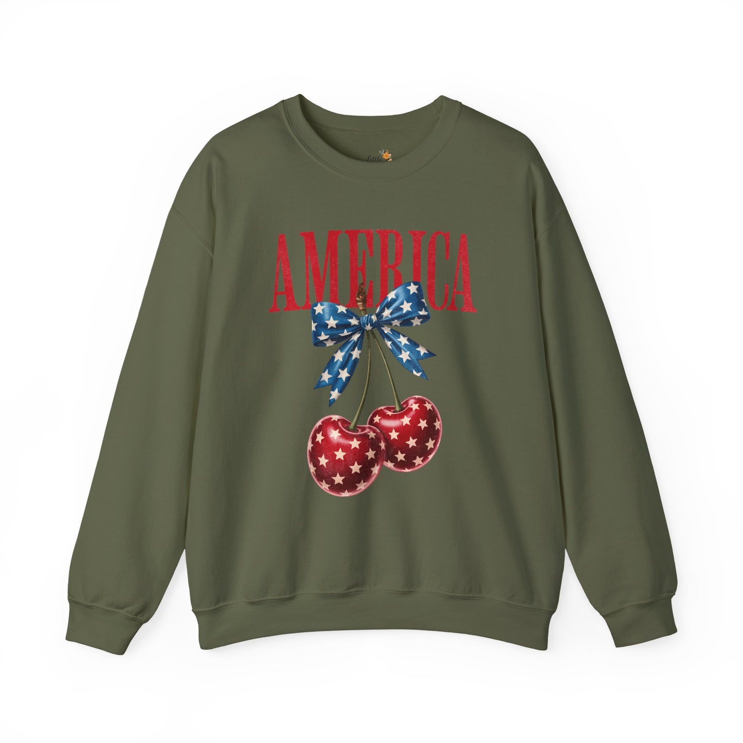 America Cherry Bow Sweatshirt • 4th of July Coquette Crewneck • Red White Blue Graphic shirt