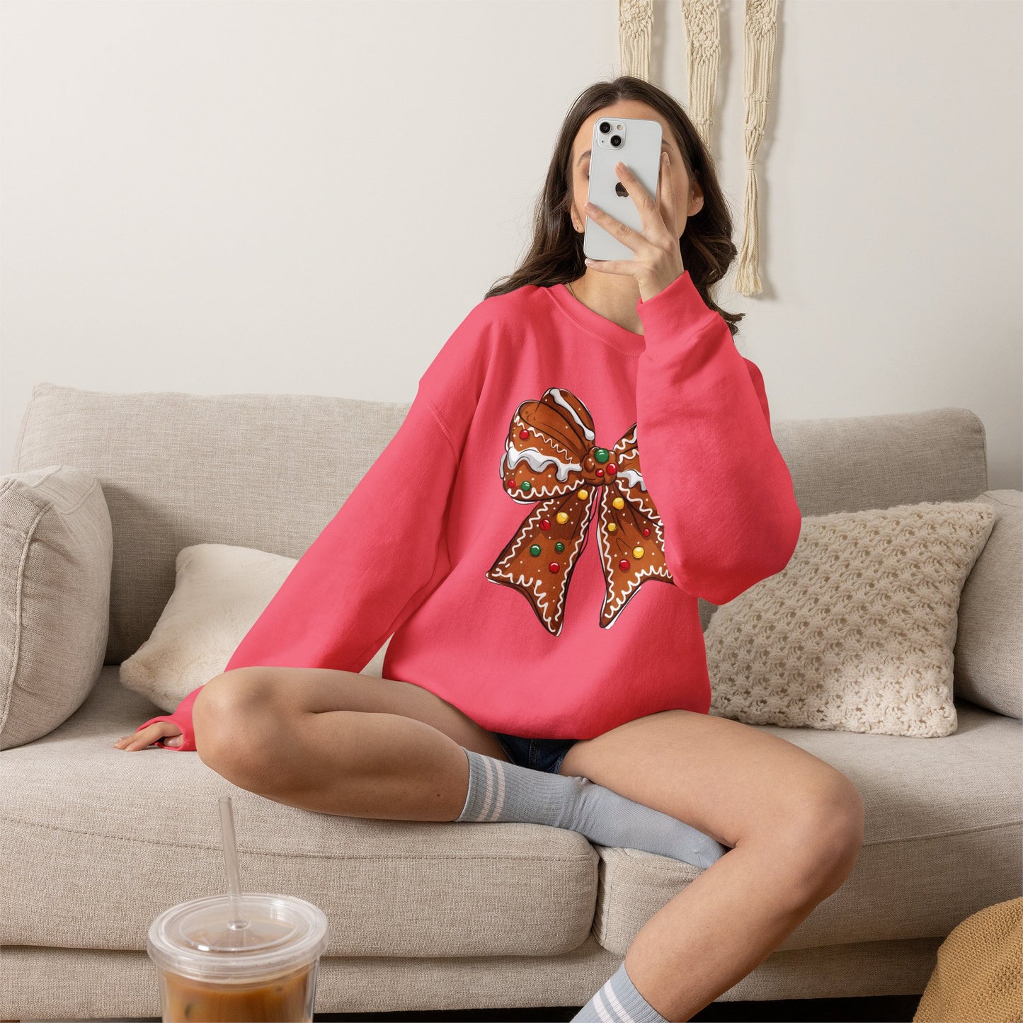 Gingerbread Bow Crewneck Sweatshirt — Holiday Christmas Cookie Graphic