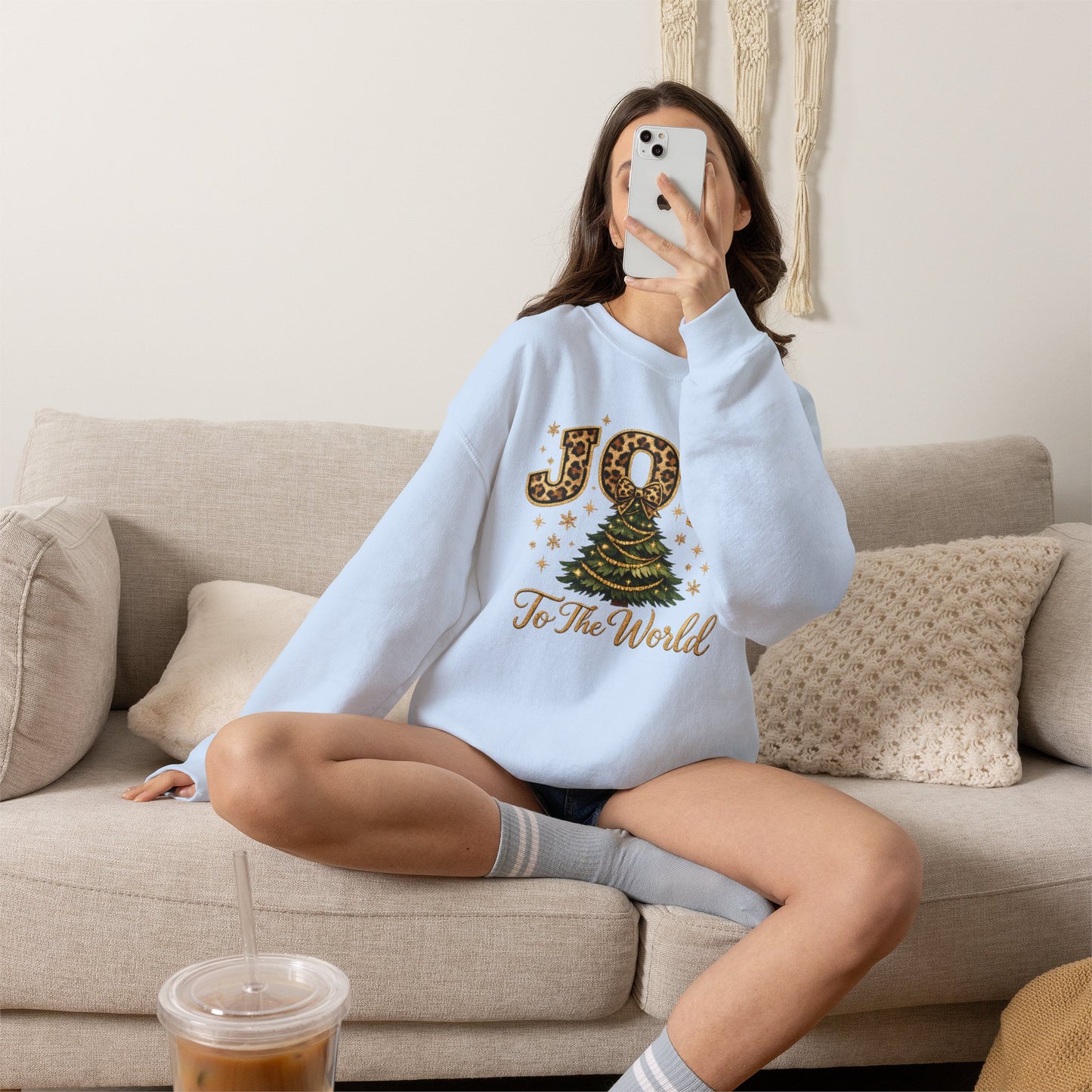 Joy To The World Christmas Sweatshirt — Leopard Print Tree Holiday Crewneck
