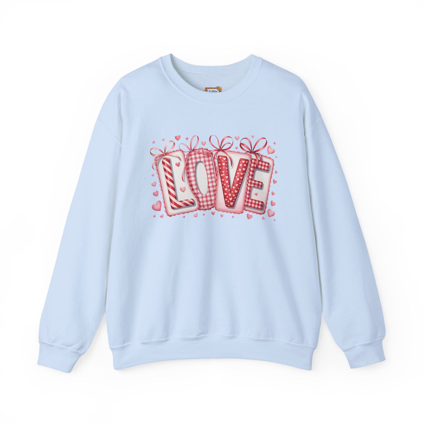 Valentine LOVE Sweatshirt with Coquette Bows and Patchwork Letters • Girly Romantic Aesthetic