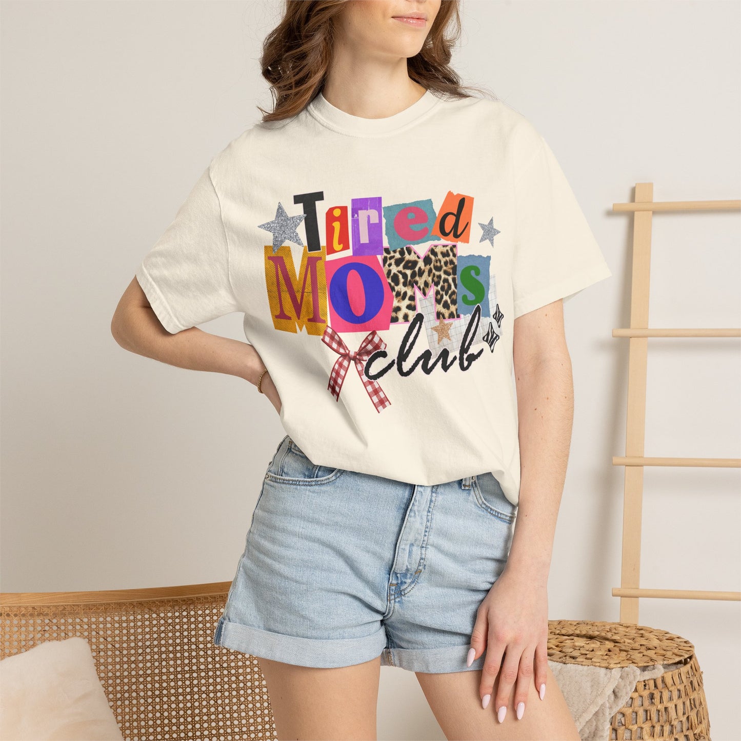 Tired Moms Club Shirt Women • Funny Mom Shirt • Trendy Patchwork Leopard Gingham Graphic Tee • Relatable Mom Outfit