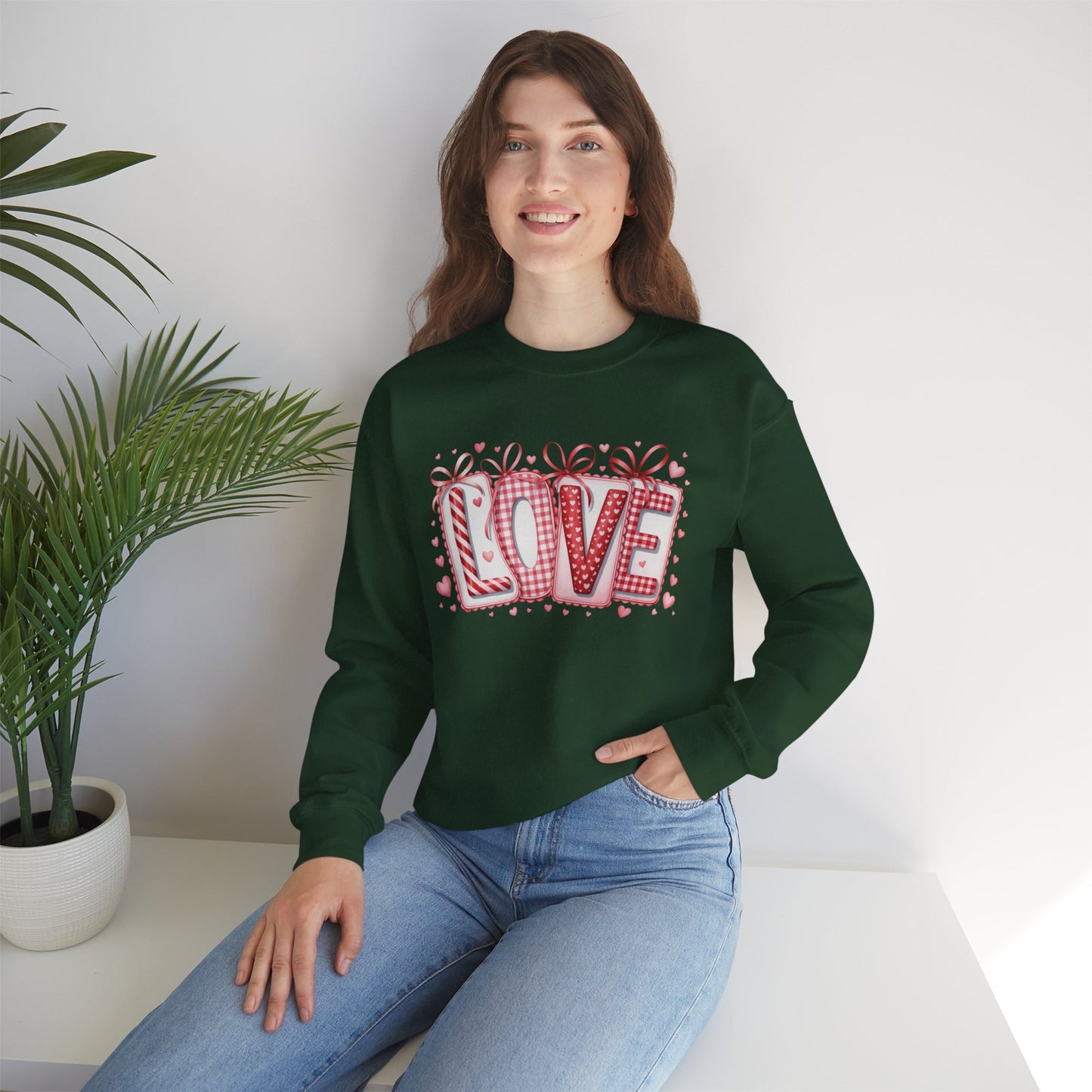 Valentine LOVE Sweatshirt with Coquette Bows and Patchwork Letters • Girly Romantic Aesthetic