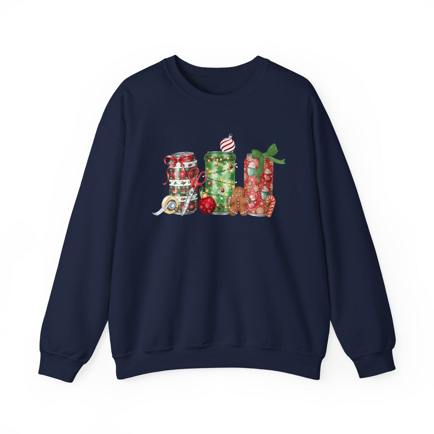Christmas Soda Crewneck Sweatshirt | Festive Holiday Energy Drink Design | Heavy Blend Cozy Red,Green, Navy, Black, Pink Christmas Sweater for Winter Parties & Gifts
