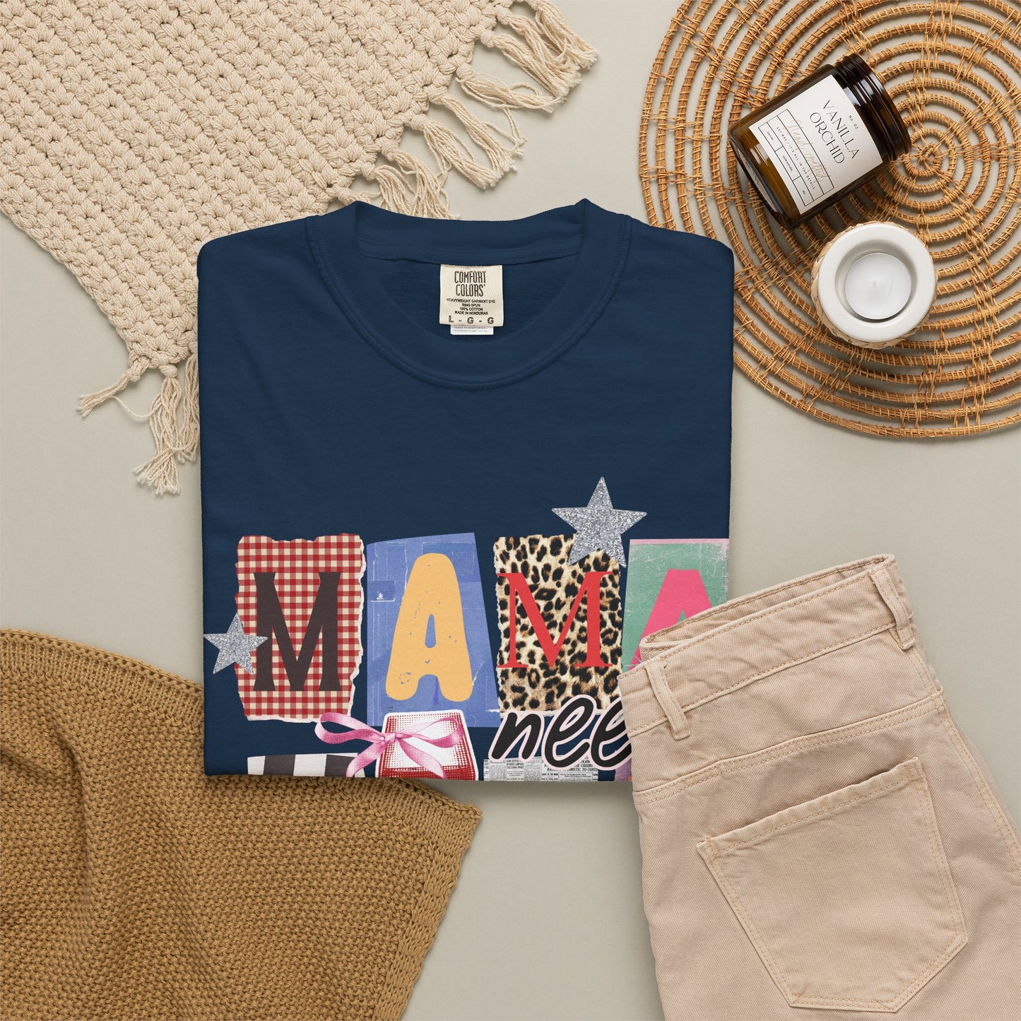 Mama Needs Wine Graphic Tee • Funny Mom Shirt Women • Trendy Patchwork Mixed Print Leopard Gingham Tee • Mom Life Shirt