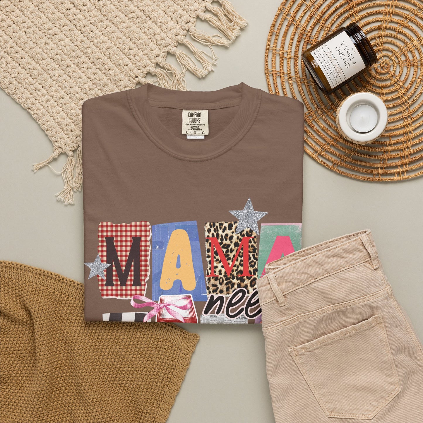 Mama Needs Wine Graphic Tee • Funny Mom Shirt Women • Trendy Patchwork Mixed Print Leopard Gingham Tee • Mom Life Shirt