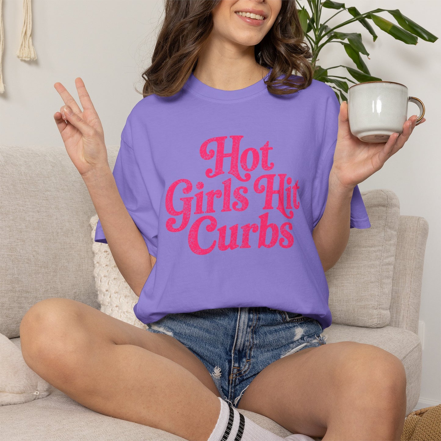 Hot Girls Hit Curbs T-Shirt Retro Pink Graphic Tee