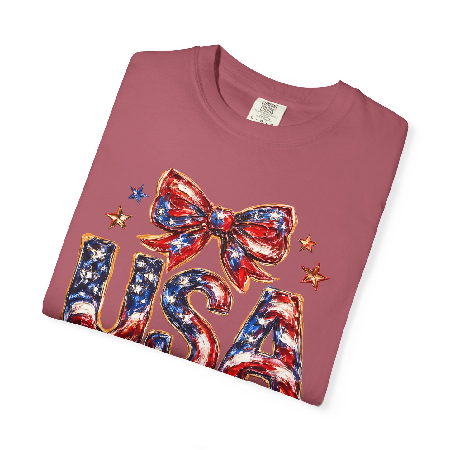 USA Coquette Bow T-Shirt • Red White Blue Patriotic Graphic Tee • Fourth of July Shirt