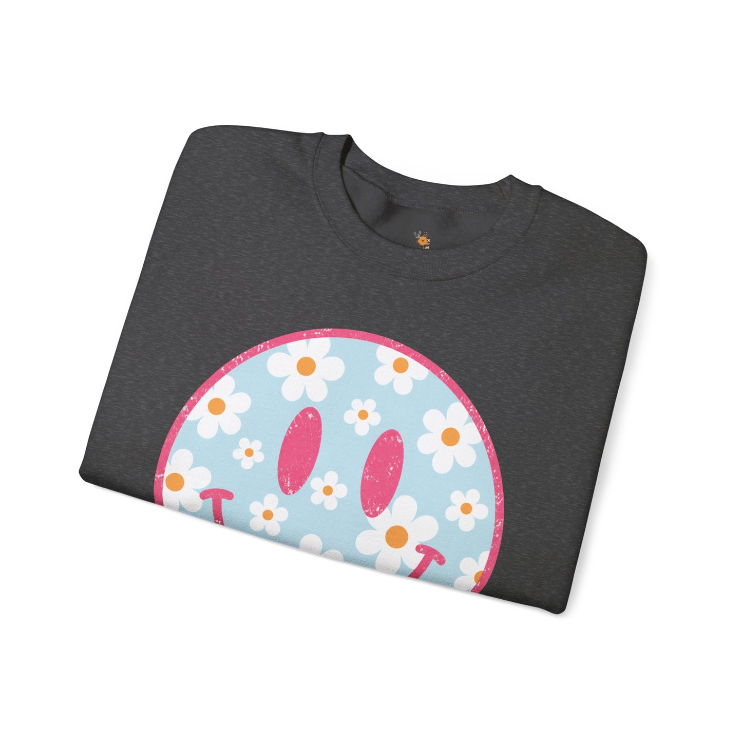 Retro Daisy Smile Sweatshirt • Floral Happy Face Crewneck • Cute Mama Cozy Sweatshirt