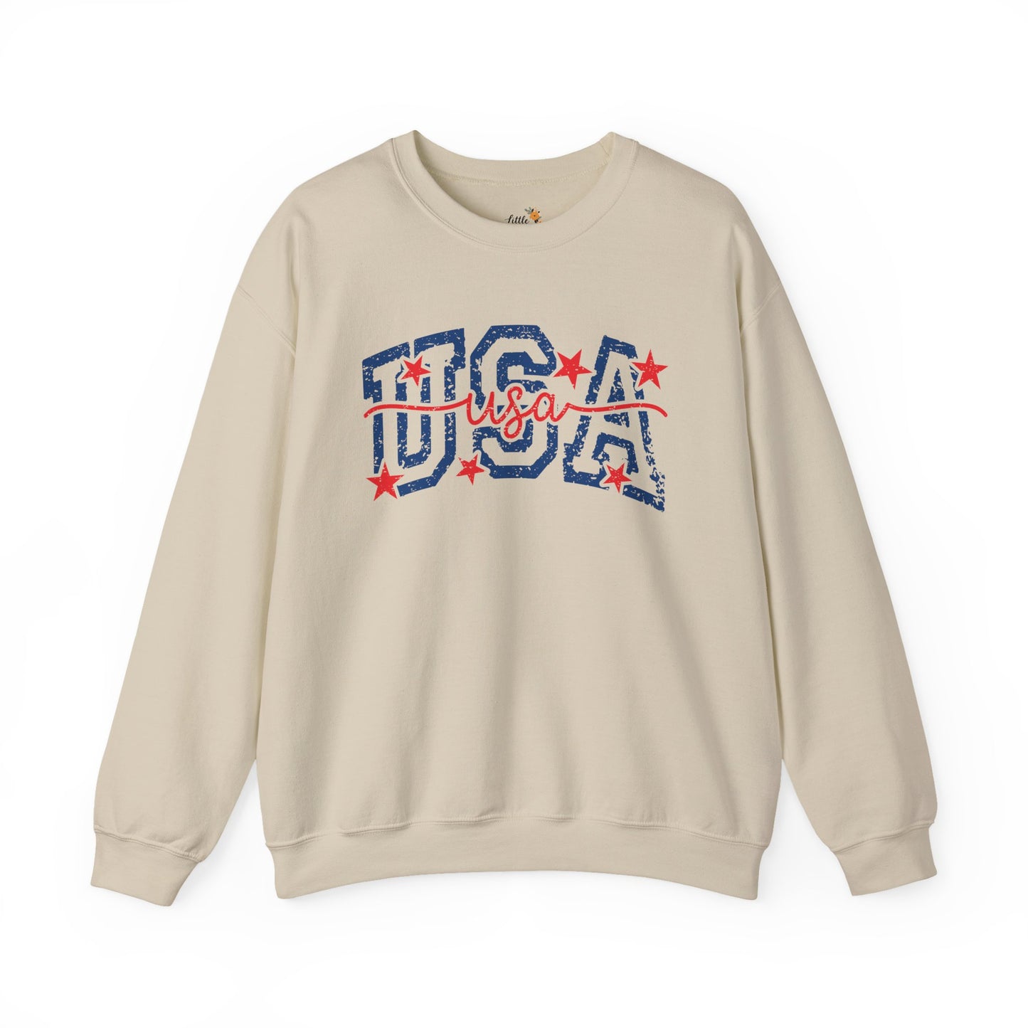 Copy of Feux Laced USA Patchwork Sweatshirt • Preppy Patriotic Crewneck • Coquette Americana Sweatshirt • Red White Blue Mama Style