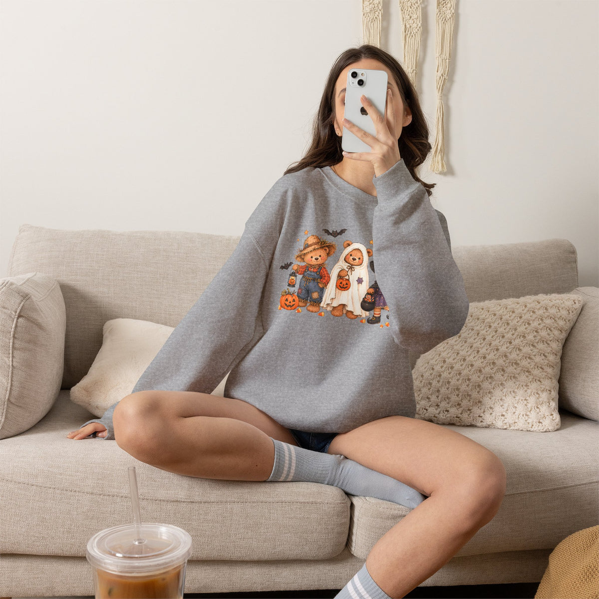 Halloween Teddy Bear Sweatshirt, Cute Trick or Treat Crewneck, Witch Ghost Scarecrow Bears, Spooky Season Fall Sweatshirt