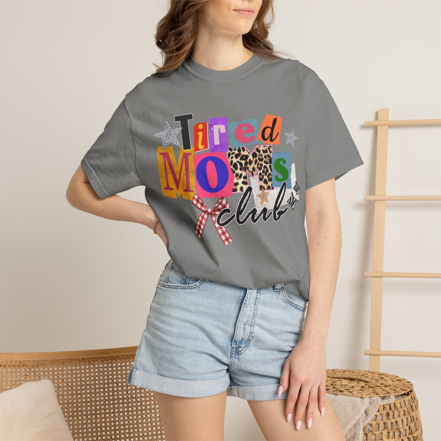 Tired Moms Club Shirt Women • Funny Mom Shirt • Trendy Patchwork Leopard Gingham Graphic Tee • Relatable Mom Outfit