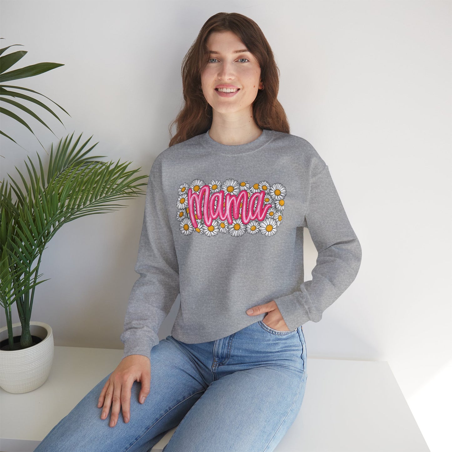 Pink Daisy Mama Sweatshirt • Floral Mama Crewneck • Spring Mama Graphic Sweatshirt • Cute Motherhood Cozy Outfit