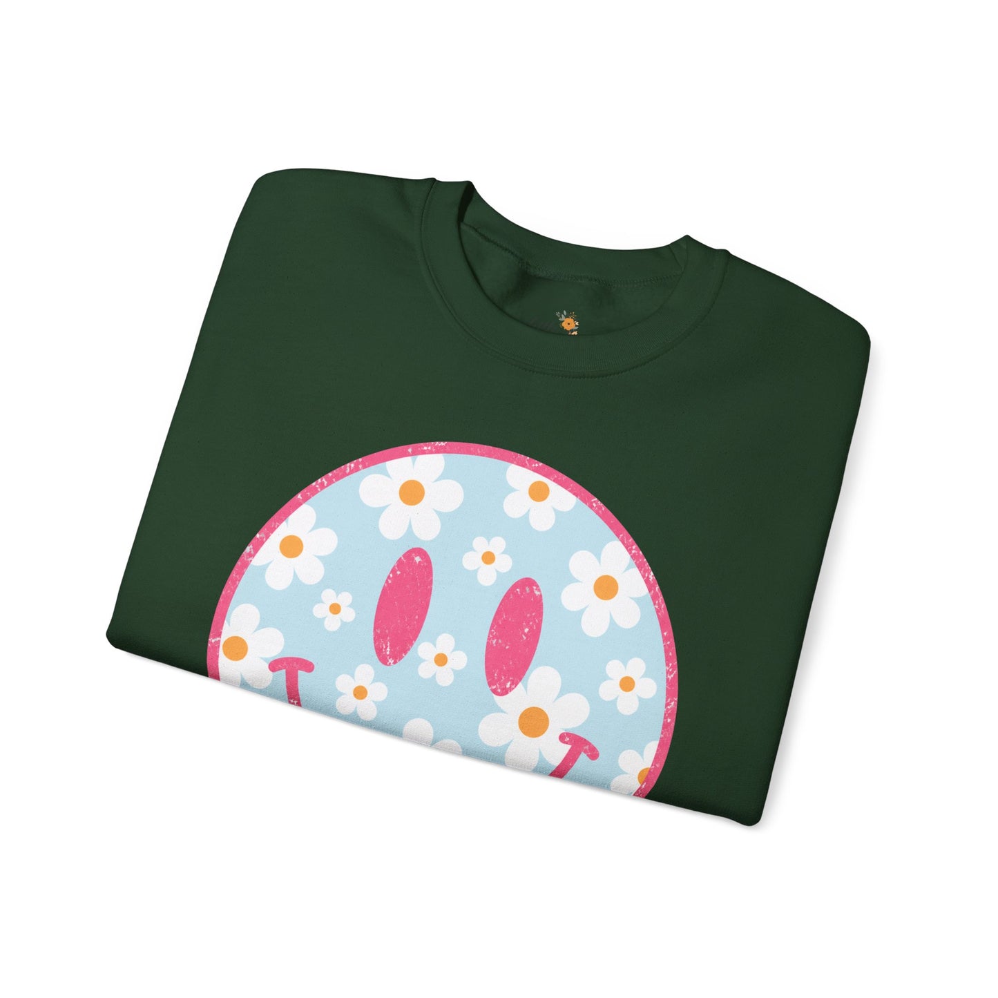 Retro Daisy Smile Sweatshirt • Floral Happy Face Crewneck • Cute Mama Cozy Sweatshirt