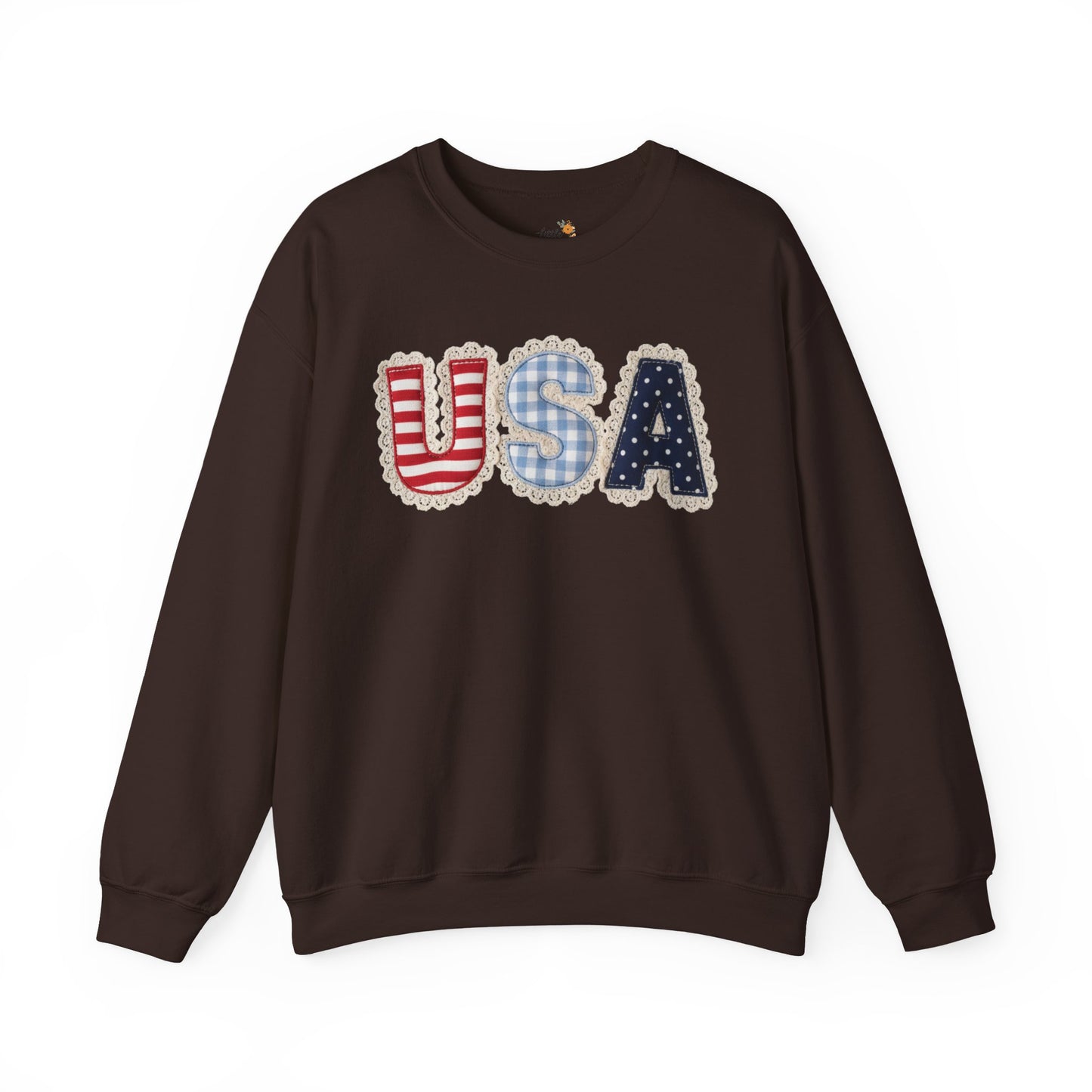 Feux Laced USA Patchwork Sweatshirt • Preppy Patriotic Crewneck • Coquette Americana Sweatshirt • Red White Blue Mama Style