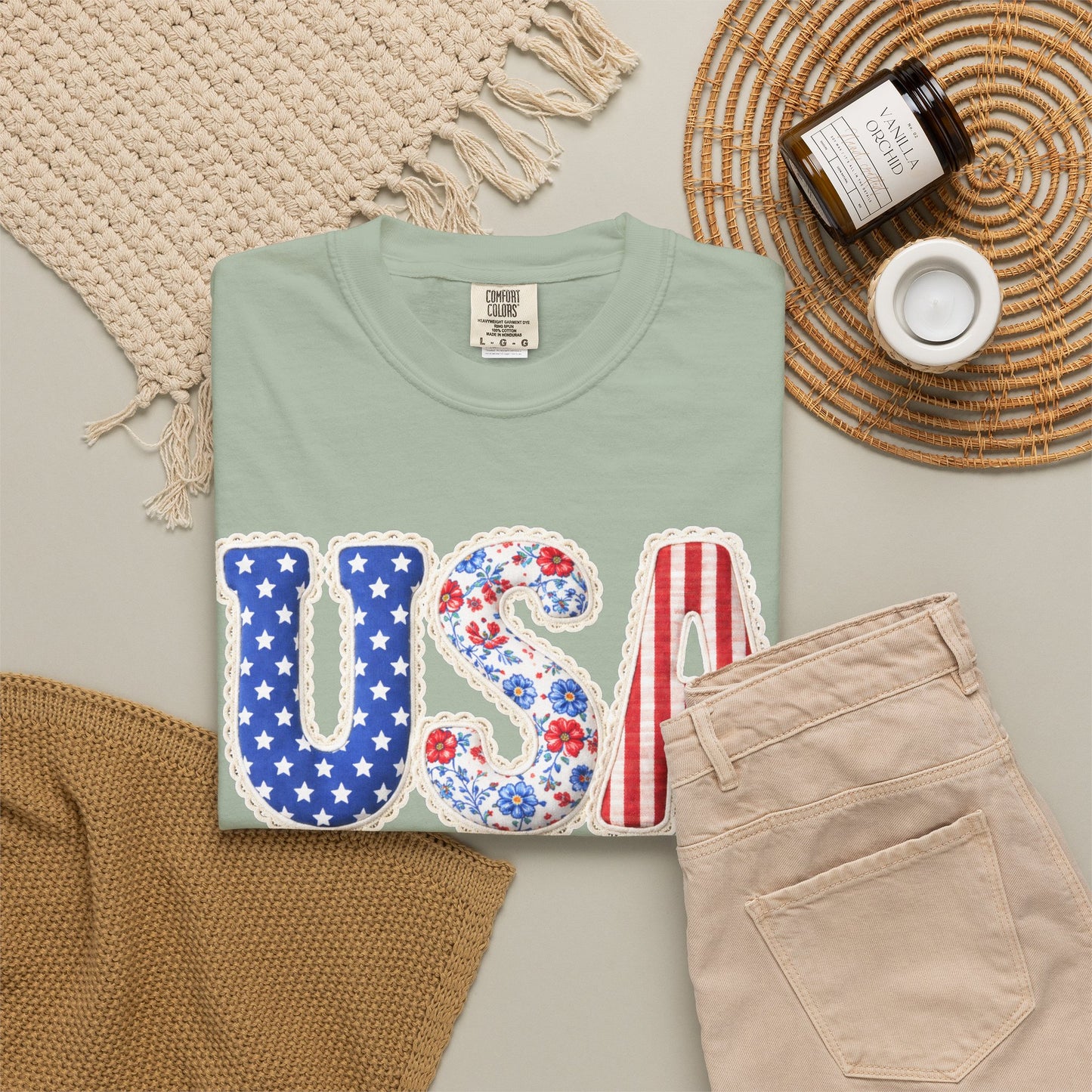 Floral Patchwork USA Shirt • Preppy Patriotic Tee • Vintage Americana Gingham Shirt • 4th of July Mom Outfit