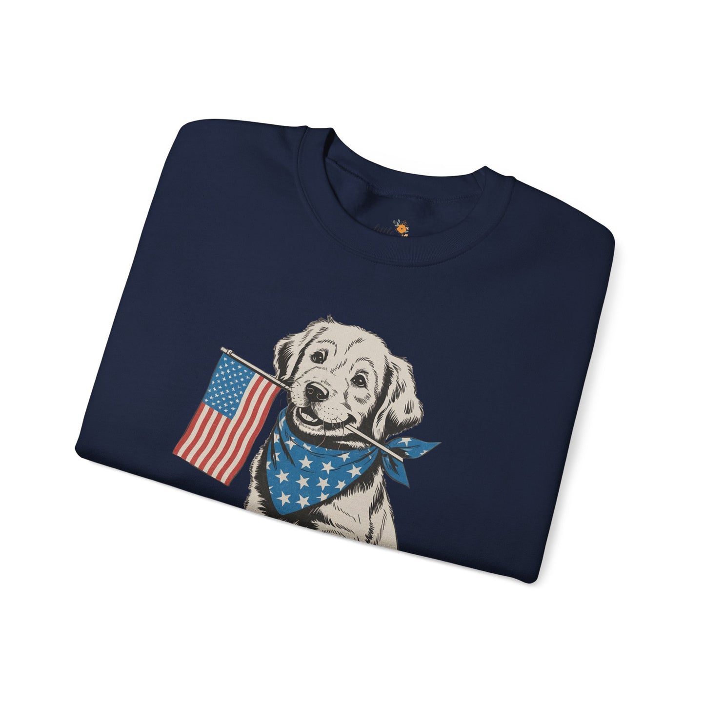 4th of July Patriotic Dog Puppy Crewneck • Americana Dog Lover Graphic sweatshirt • Red White Blue Flag