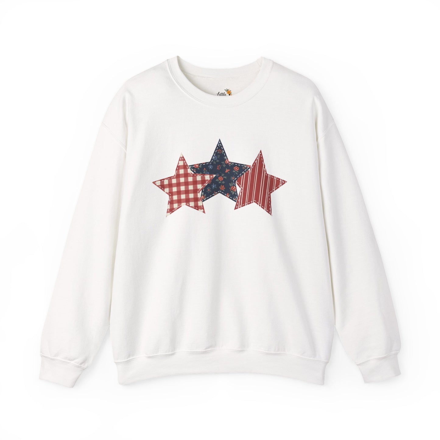 4th of July Patchwork Star Sweatshirt for Summer nights • Floral Gingham Red White Blue USA Crewneck • Patriotic Outfit
