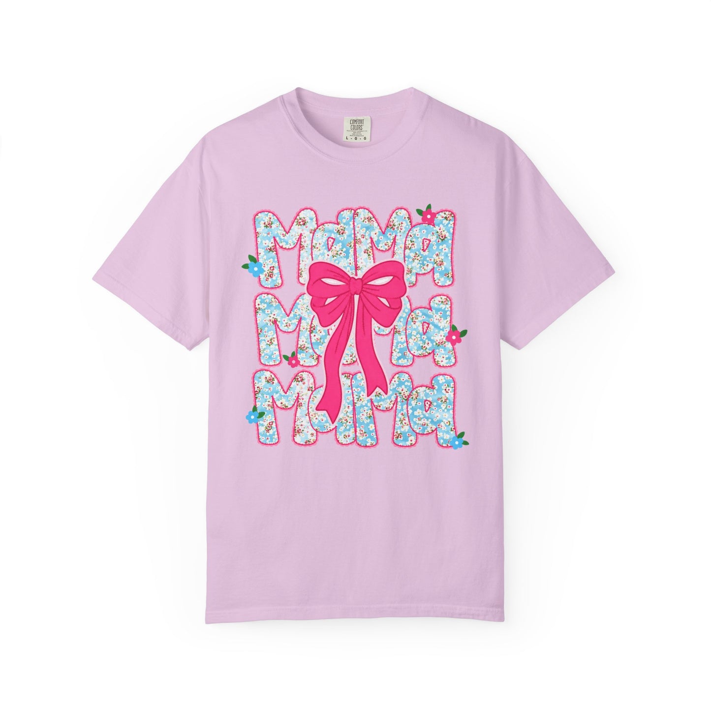 Hydrangea Mama Floral Bow T-Shirt — Cute Mom Graphic Tee for Mother’s Day