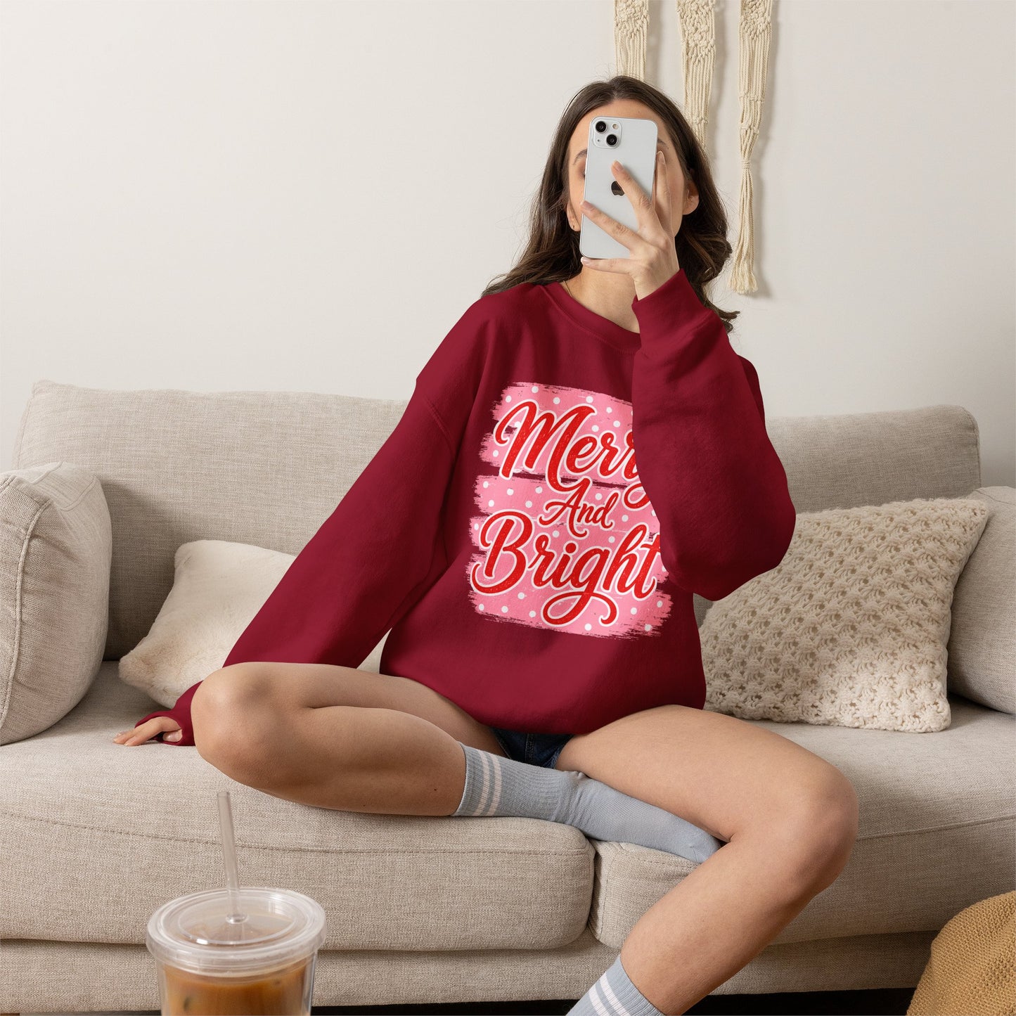 Merry and Bright Sweatshirt — Pink Holiday Crewneck