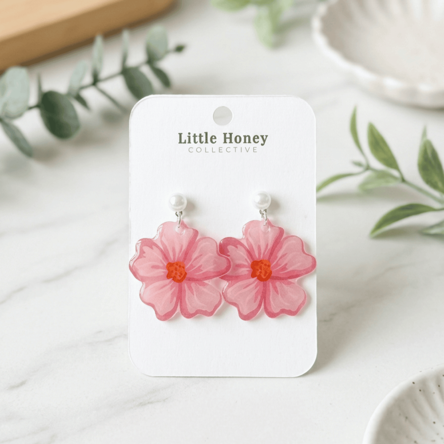 Bold Pink Flower Spring Earrings • Tropical Beach Vacation Jewelry• Hypoallergenic