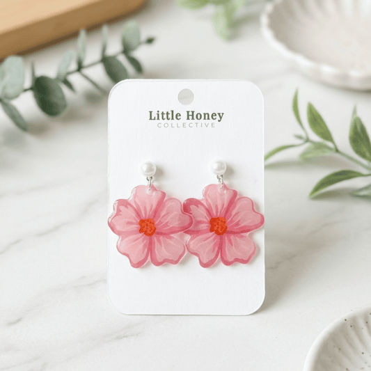 Bold Pink Flower Spring Earrings • Tropical Beach Vacation Jewelry• Hypoallergenic