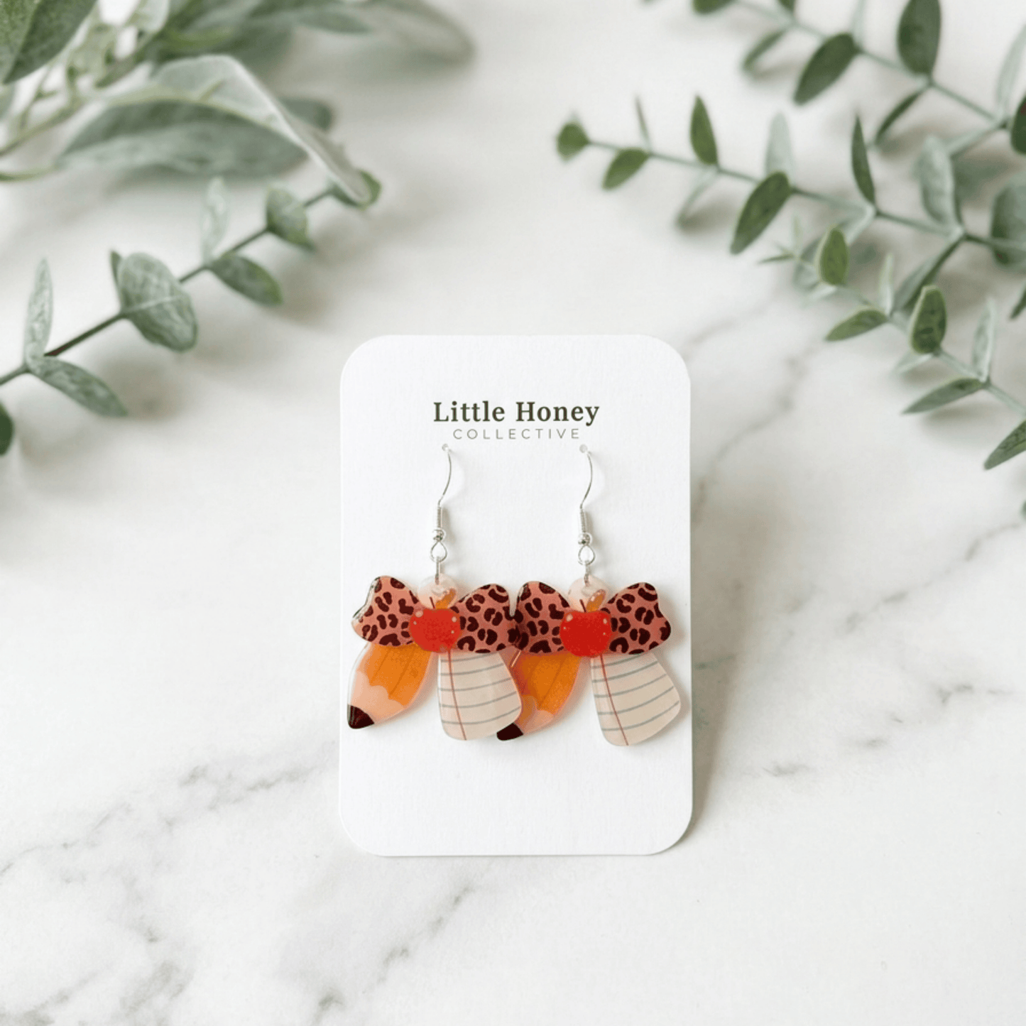 Teacher Pencil Bow Earrings • Back to School Theme Jewelry • Hypoallergenic • Pearl Drop, Studs & Dangles