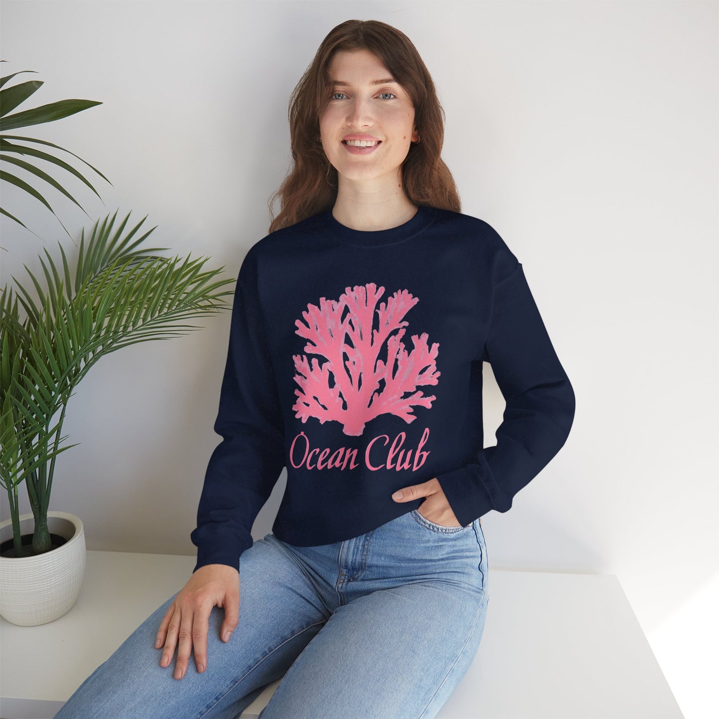 Ocean Club Crewneck • Coastal Summer Sweatshirt • Pink Coral Beach Vacation Pullover • Resort Style