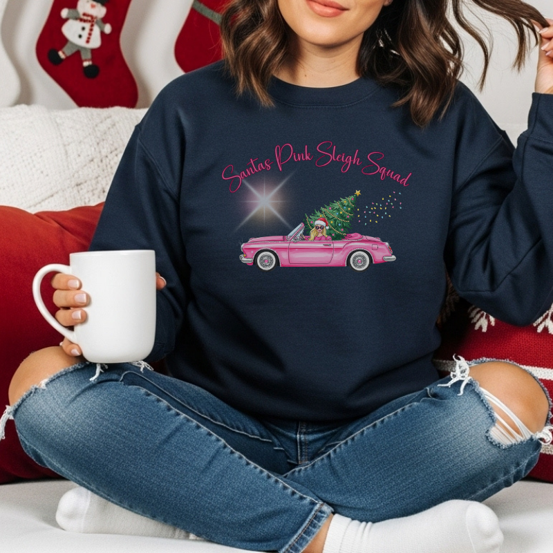 Santa's Pink Sleigh Squad Crewneck Sweatshirt
