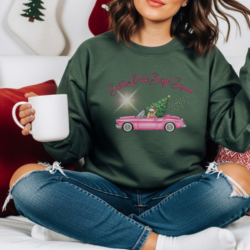 Santa's Pink Sleigh Squad Crewneck Sweatshirt