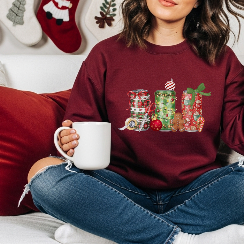 Christmas Soda Crewneck Sweatshirt | Festive Holiday Energy Drink Design | Heavy Blend Cozy Red,Green, Navy, Black, Pink Christmas Sweater for Winter Parties & Gifts