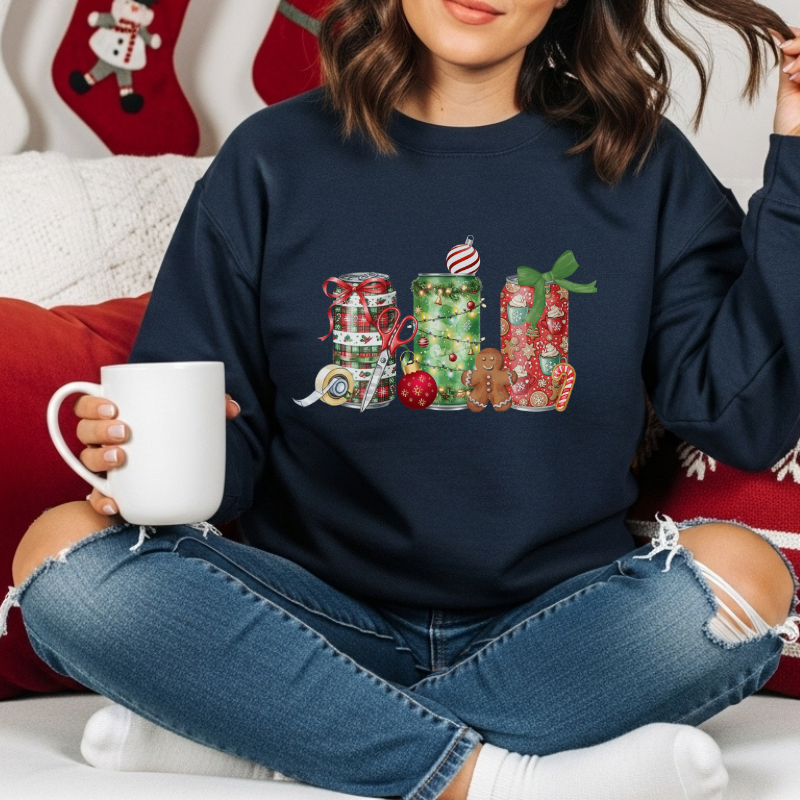 Christmas Soda Crewneck Sweatshirt | Festive Holiday Energy Drink Design | Heavy Blend Cozy Red,Green, Navy, Black, Pink Christmas Sweater for Winter Parties & Gifts