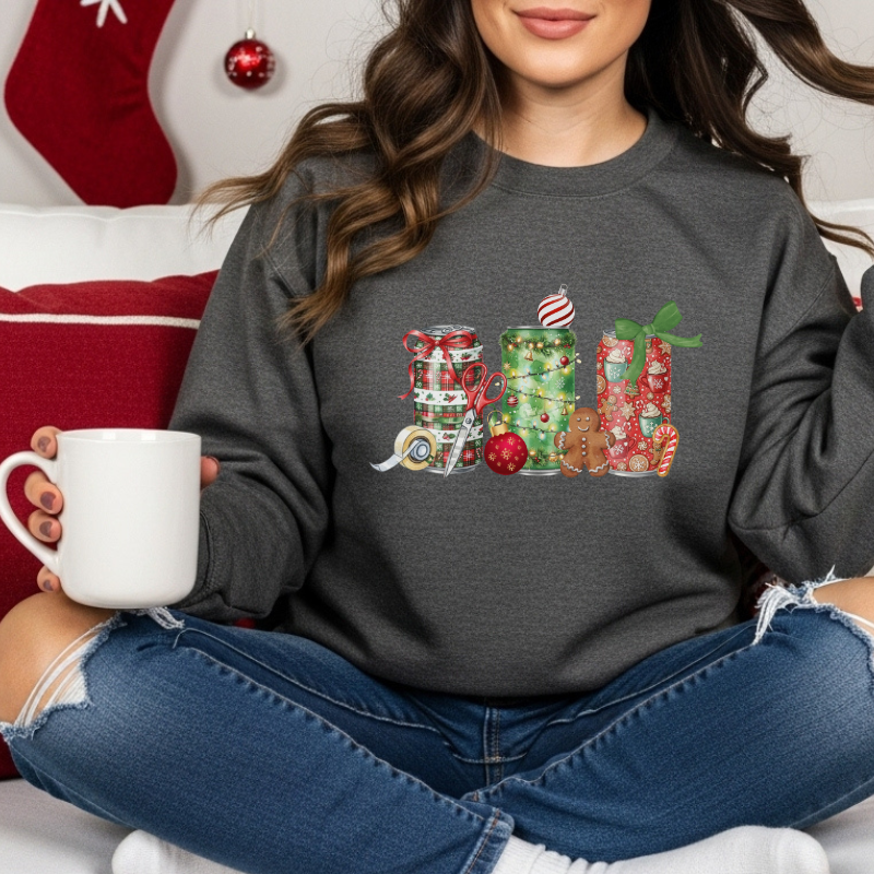 Christmas Soda Crewneck Sweatshirt | Festive Holiday Energy Drink Design | Heavy Blend Cozy Red,Green, Navy, Black, Pink Christmas Sweater for Winter Parties & Gifts