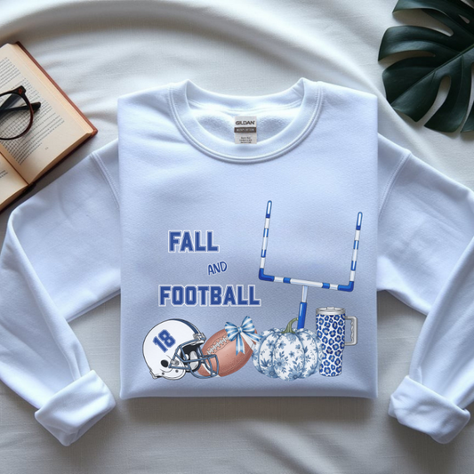 Fall and Football Crewneck Sweatshirt | Cozy Unisex Heavy Blend Game Day Sweater with Pumpkins & Goal Post | Autumn Sports Fan Outfit