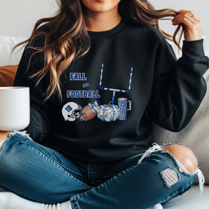 Fall and Football Crewneck Sweatshirt | Cozy Unisex Heavy Blend Game Day Sweater with Pumpkins & Goal Post | Autumn Sports Fan Outfit