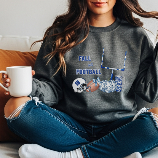 Fall and Football Crewneck Sweatshirt | Cozy Unisex Heavy Blend Game Day Sweater with Pumpkins & Goal Post | Autumn Sports Fan Outfit