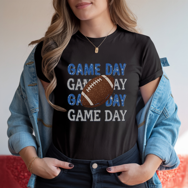 Game Day Football T-Shirt | Trendy Glitter Effect Game Day Shirt for Sports Fans | Cute Football Graphic Tee for Tailgates & Game Nights