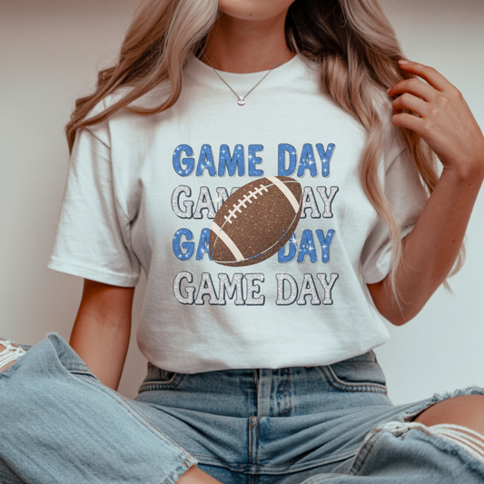 Game Day Football T-Shirt | Trendy Glitter Effect Game Day Shirt for Sports Fans | Cute Football Graphic Tee for Tailgates & Game Nights