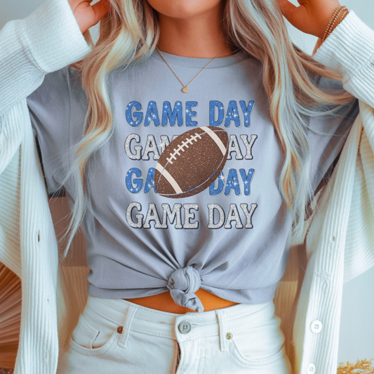Game Day Football T-Shirt | Trendy Glitter Effect Game Day Shirt for Sports Fans | Cute Football Graphic Tee for Tailgates & Game Nights