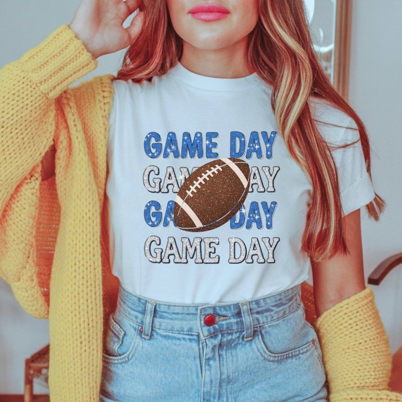 Game Day Football T-Shirt | Trendy Glitter Effect Game Day Shirt for Sports Fans | Cute Football Graphic Tee for Tailgates & Game Nights